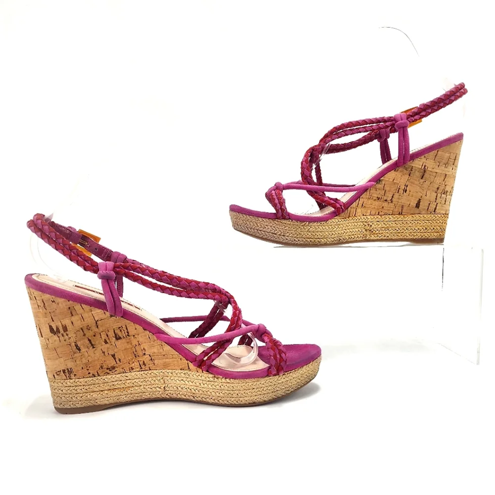 PRADA - Wedge sandals, pink, ankle strap, 4.25" heel, size 8 - Picture 3 of 16